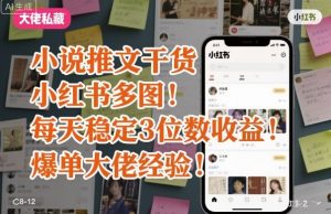 小说推文干货之小红书多图每天稳定3位数收益爆单大佬经验分享-天韵资源网