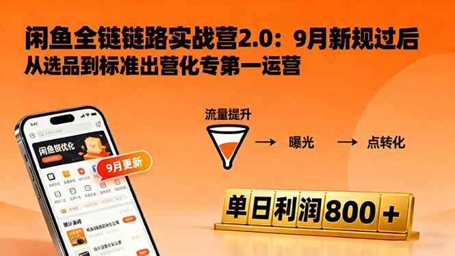 闲鱼变现课3.0：掌握链接优化、流量提升、商业变现，单日利润800+-天韵资源网