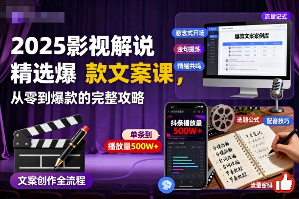 2025影视解说精选爆款文案课，从零到爆款的完整攻略-天韵资源网