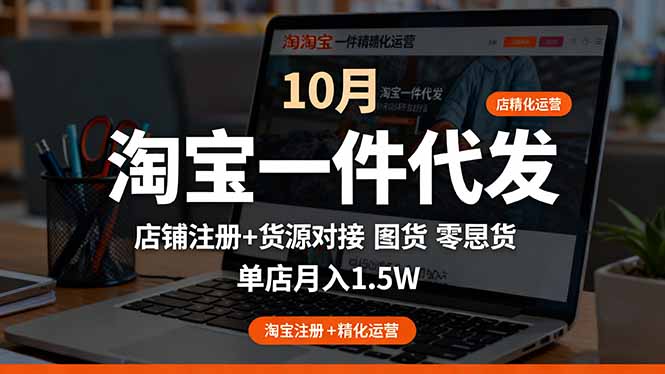 淘宝一件代发精细化运营-10月：店铺注册+货源对接+零囤货，单店月入1.5w-天韵资源网