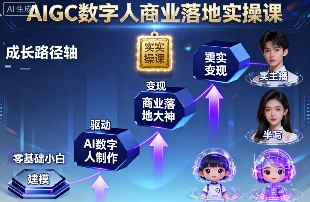 AIGC数字人商业落地实操课，从零基础小白到AI数字人大神-天韵资源网