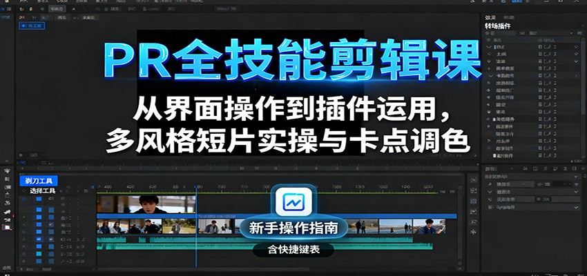 PR全技能剪辑课：从界面操作到插件运用，多风格短片实操与卡点调色-天韵资源网