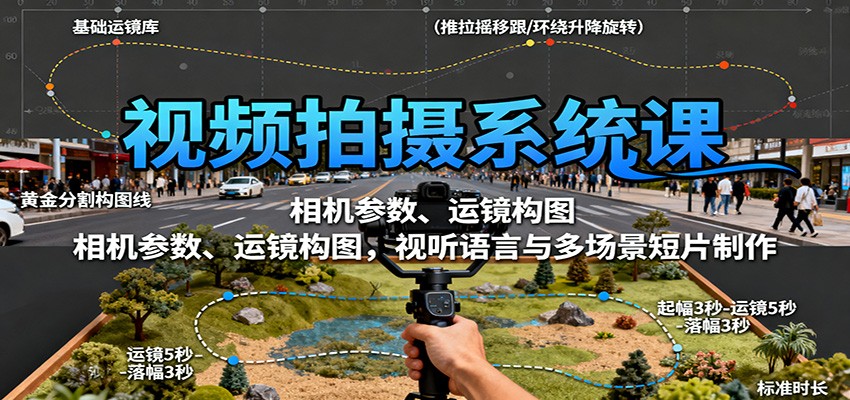 视频拍摄系统课：相机参数、运镜构图，视听语言与多场景短片制作-天韵资源网