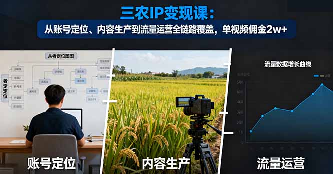 三农IP变现课：从账号定位、内容生产到流量运营全链路覆盖，单视频佣金2w+-天韵资源网