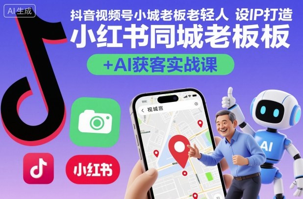 抖音视频号小红书同城老板轻人设IP打造+AI获客实战课，人设打造-算法拆解-拍摄剪辑-内容运营-AI创作-天韵资源网