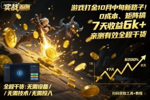 游戏打金10月中旬新路子！0成本、矩阵搞，7天收益6k+，亲测有效全程干货【揭秘】-天韵资源网