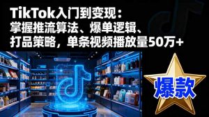 TikTok入门到变现：掌握推流算法、爆单逻辑、打品策略，单条视频播放量50w-天韵资源网