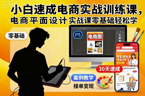 小白速成电商实战训练课,电商平面设计实战课零基础轻松学-天韵资源网