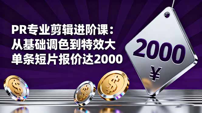PR专业剪辑进阶课:从基础调色到特效大片的进阶技能,单条短片报价达2000-天韵资源网