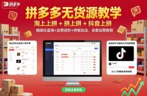 拼多多无货源教学，淘上拼+拼上拼+抖上拼，精细化蓝海+运营进阶+终极玩法，全套运营教程-天韵资源网