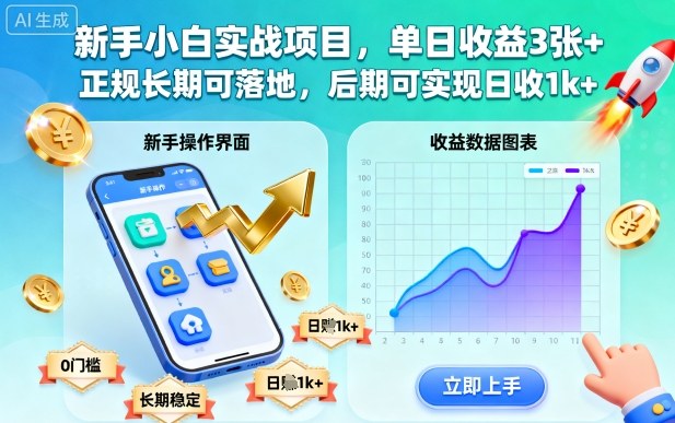 新手小白实战项目,单日收益3张+,正规长期可落地,后期可实现日收1k+【揭秘】-天韵资源网