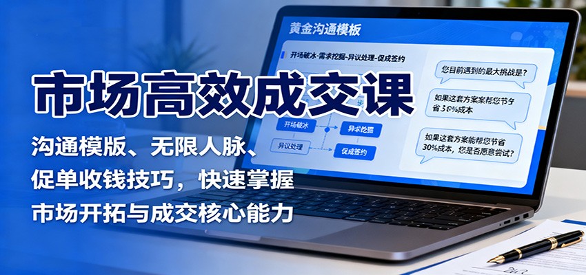 市场高效成交课：沟通模版、无限人脉、促单收钱技巧，快速掌握市场开拓与成交核心能力-天韵资源网