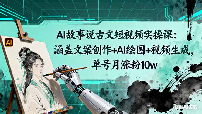 AI故事说古文短视频实操课:涵盖文案创作+AI绘图+视频生成,单号月涨粉10w-天韵资源网