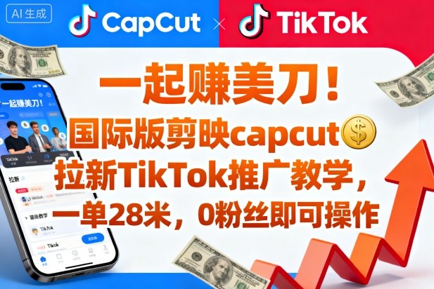 一起賺美刀！国际版剪映capcut拉新TikTok推广教学，一单28米，0粉丝即可操作(附推广入口和教学)-天韵资源网