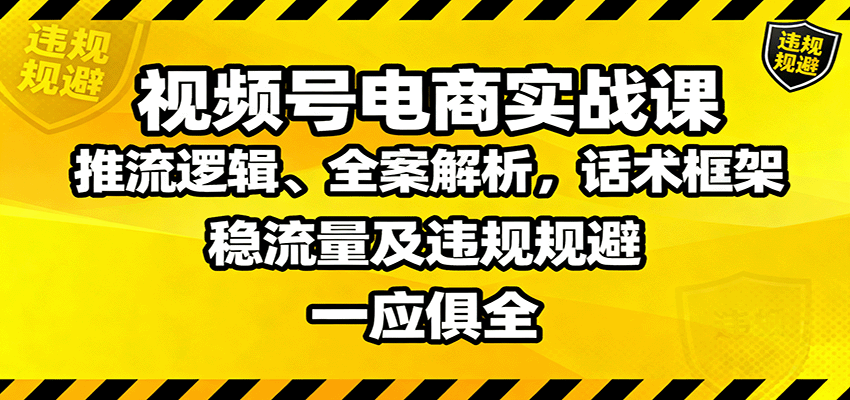 视频号电商实战课：推流逻辑、全案解析，话术框架，稳流量及违规规避等-天韵资源网