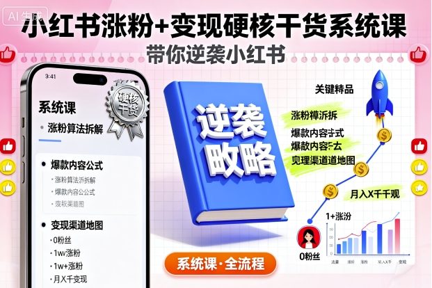 小红书涨粉+变现硬核干货系统课，带你逆袭小红书-天韵资源网