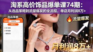 淘系高价饰品爆单课74期：从选品策略到流量爆发的全流程，单店月利润8万+-天韵资源网