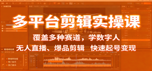 多平台剪辑实操课：覆盖多种赛道，学数字人、无人直播、爆品剪辑，快速起号变现-天韵资源网