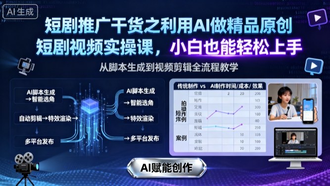 短剧推广干货之利用AI做精品原创短剧视频实操课，小白也能轻松上手-天韵资源网