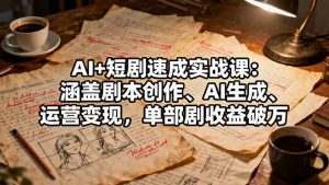 AI+短剧速成实战课：涵盖剧本创作、AI生成、运营变现，单部剧收益破万-天韵资源网
