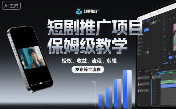 短剧推广项目保姆级教学，授权、收益、流程、剪辑，发布等全流程-天韵资源网