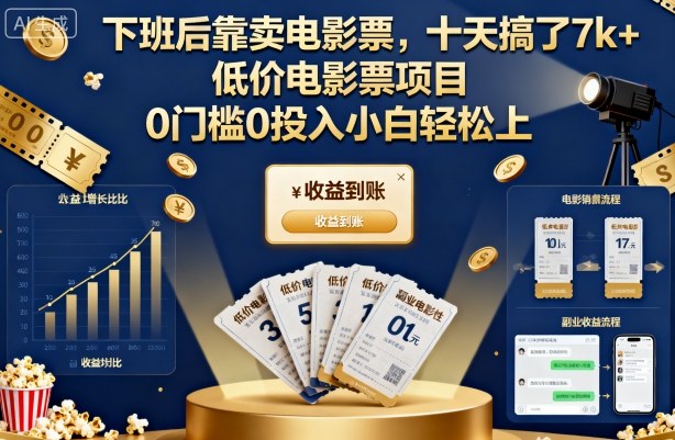 下班后靠卖电影票,十天搞了7k+,低价电影票项目,0门槛0投入小白轻松上手【揭秘】-天韵资源网