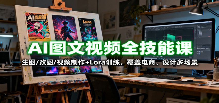 AI图文视频全技能课：生图/改图/视频制作+Lora训练，覆盖电商 、设计多场景-天韵资源网