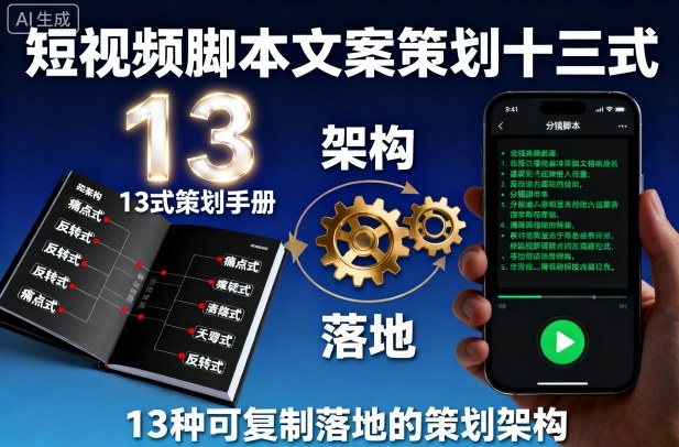 短视频脚本文案策划十三式，13种可复制落地的策划架构-天韵资源网