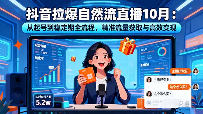 抖音拉爆自然流直播10月：从起号到稳定期全流程，精准流量获取与高效变现-天韵资源网