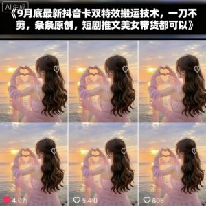9月底最新抖音卡双特效搬运技术，一刀不剪，条条原创，短剧推文美女带货都可以-天韵资源网