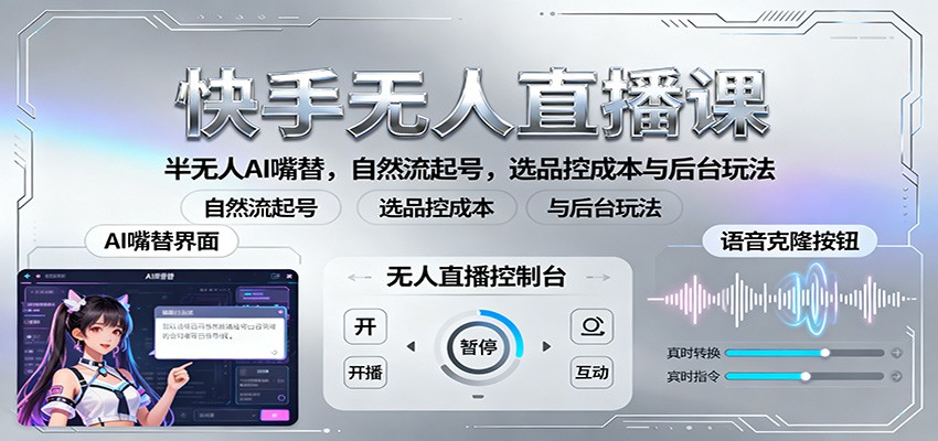 快手无人直播课:半无人AI嘴替,自然流起号,选品控成本与后台玩法-天韵资源网