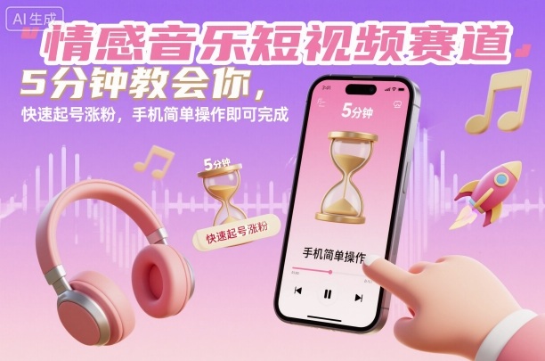 情感音乐短视频赛道，5分钟教会你，快速起号涨粉，手机简单操作即可完成-天韵资源网