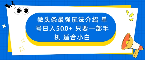 微头条最强玩法介绍一个号日入5张+只要一部手机适合小白-天韵资源网