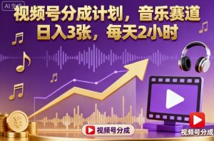 视频号分成计划，音乐赛道，日入3张，每天2小时-天韵资源网