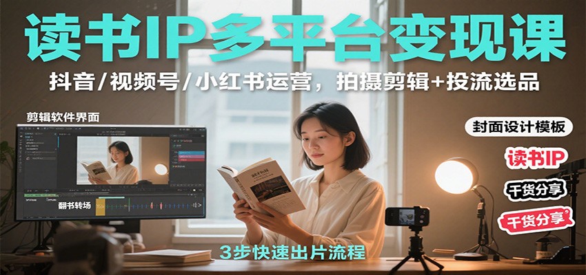 读书IP多平台变现课：抖音/视频号/小红书运营，拍摄剪辑+投流选品-天韵资源网