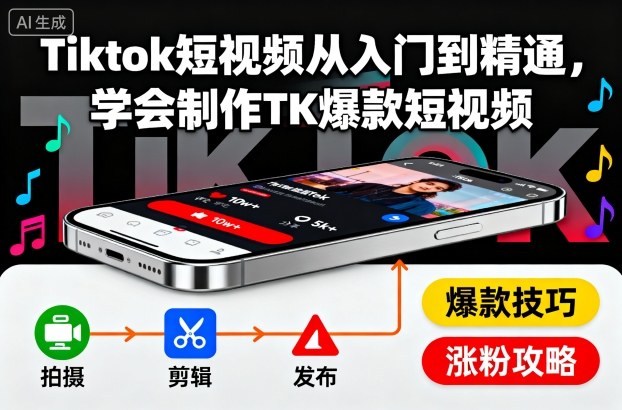 Tiktok短视频从入门到精通,学会制作TK爆款短视频-天韵资源网