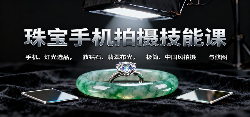 图片[1]-珠宝手机拍摄技能课:手机、 灯光选品，教钻石、翡翠布光，极简、中国风拍摄与修图-天韵资源网