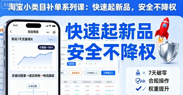 淘宝小类目补单系列课，快速起新品，安全不降权-天韵资源网
