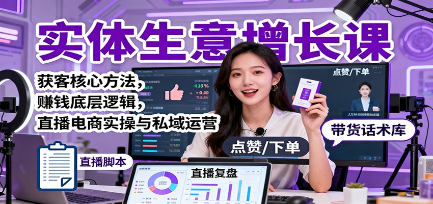 实体生意增长课:获客核心方法,赚钱底层逻辑,直播电商实操与私域运营-天韵资源网