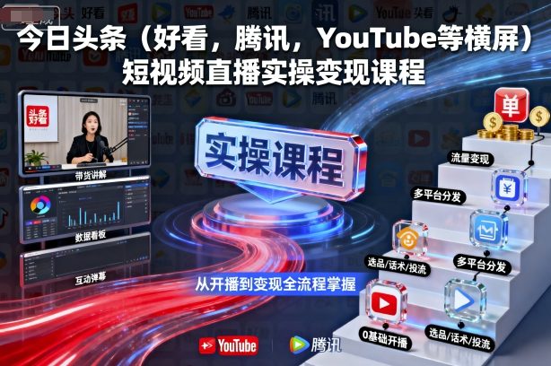 今日头条(好看，腾讯，YouTube等横屏)短视频直播实操变现课程-天韵资源网