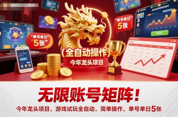 无限账号矩阵!今年龙头项目,游戏试玩全自动,简单操作,单号单日5张【揭秘】-天韵资源网