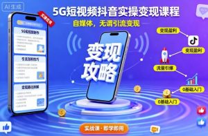 5G短视频抖音实操变现课程，自媒体，无谓引流变现-天韵资源网