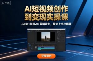 AI短视频创作到变现实操课，从0到1掌握AI+剪辑能力，快速上手出爆款(更新10月)-天韵资源网