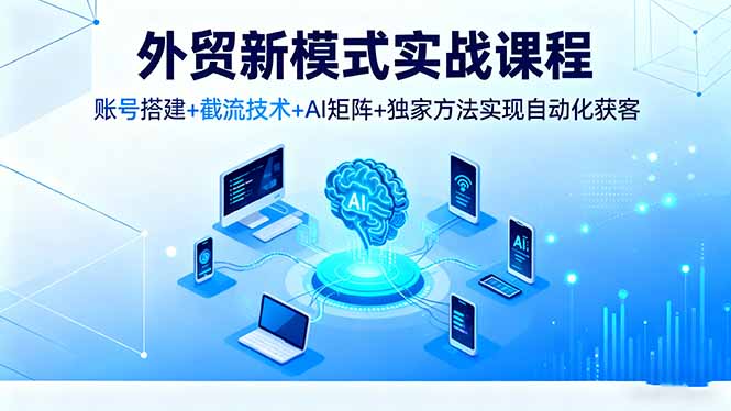 外贸新模式实战课程，账号搭建+截流技术+AI矩阵+独家方法实现自动化获客-天韵资源网
