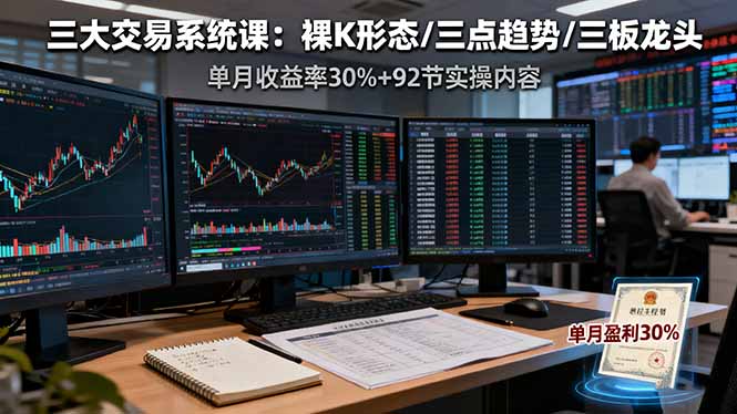 三大交易系统课：裸K形态/三点趋势/三板体系，单月收益率30%+92节实操内容-天韵资源网