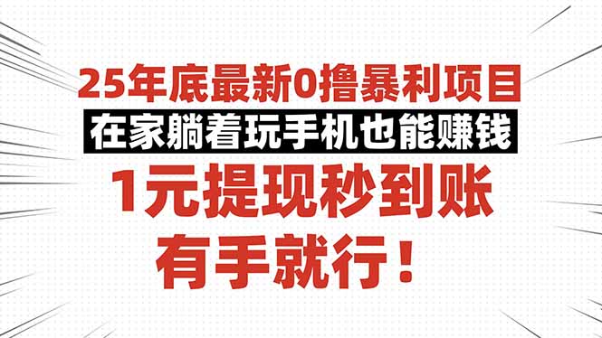 25年底最新0撸暴利项目，在家躺着玩手机也能赚钱，1元提现秒到账，有手…-天韵资源网