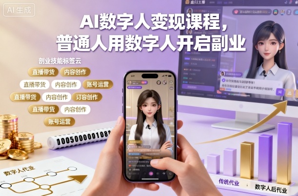 AI数字人变现课程,普通人用数字人开启副业-天韵资源网
