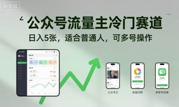 公众号流量主冷门赛道，日入5张，适合普通人，可多号操作-天韵资源网