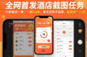 全网首发酒店截图任务，15秒做完一单，一单0.6米，每天任务不设限，矩阵操作日入3张【揭秘】-天韵资源网