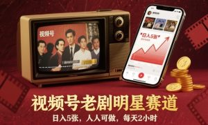 视频号老剧明星赛道,日入5张,人人可做,每天2小时-天韵资源网